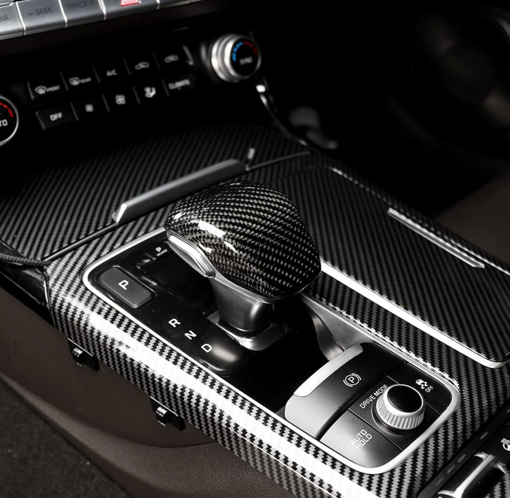 Real Carbon Fiber Red Gear Shift Knob Cover Trim For Hyundai Kona N  Veloster N